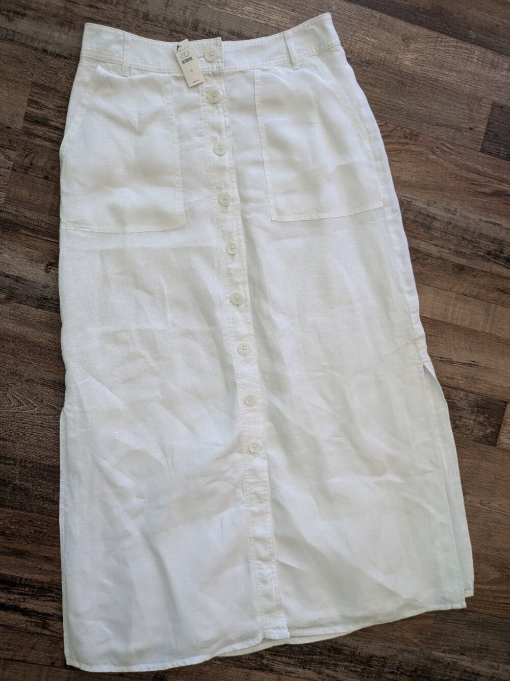 NWT Talbots White Linen Button Front Midi Skirt Size 4 Classic Summer - Picture 2 of 16